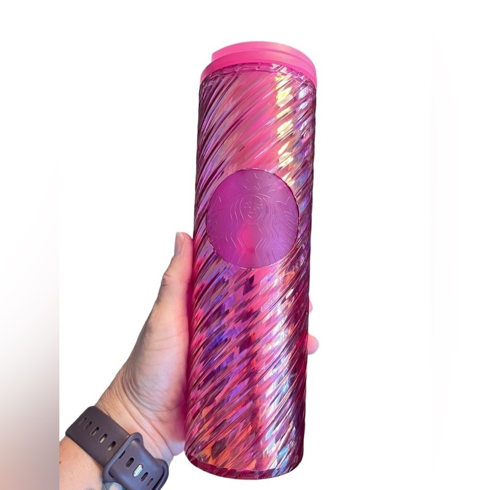 STARBUCKS Pink Swirl Plastic Travel‎ Cup